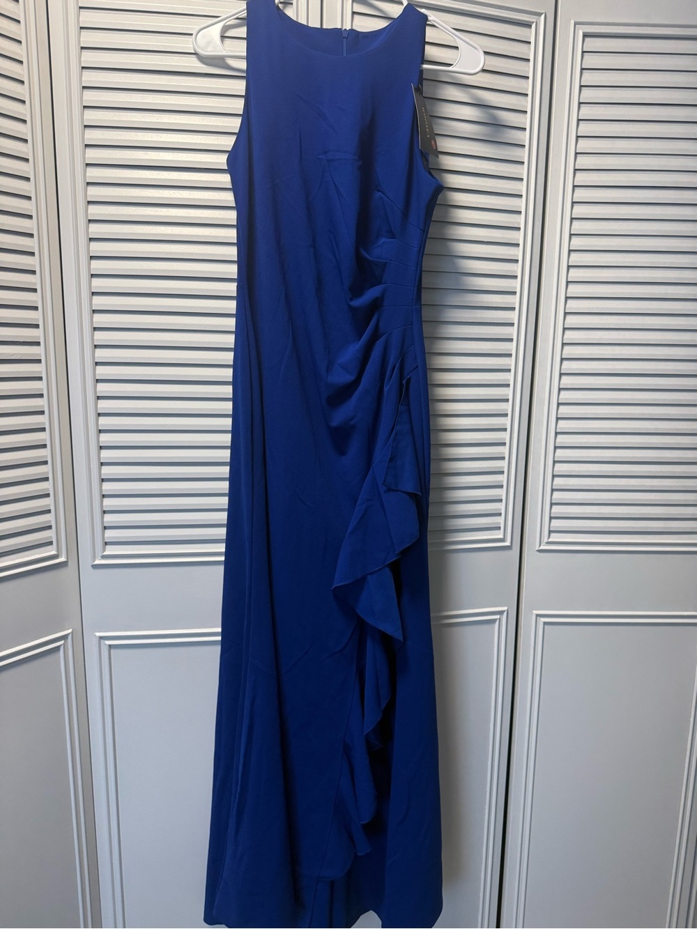 Sleeveless Cobalt Ruffle Maxi Dress